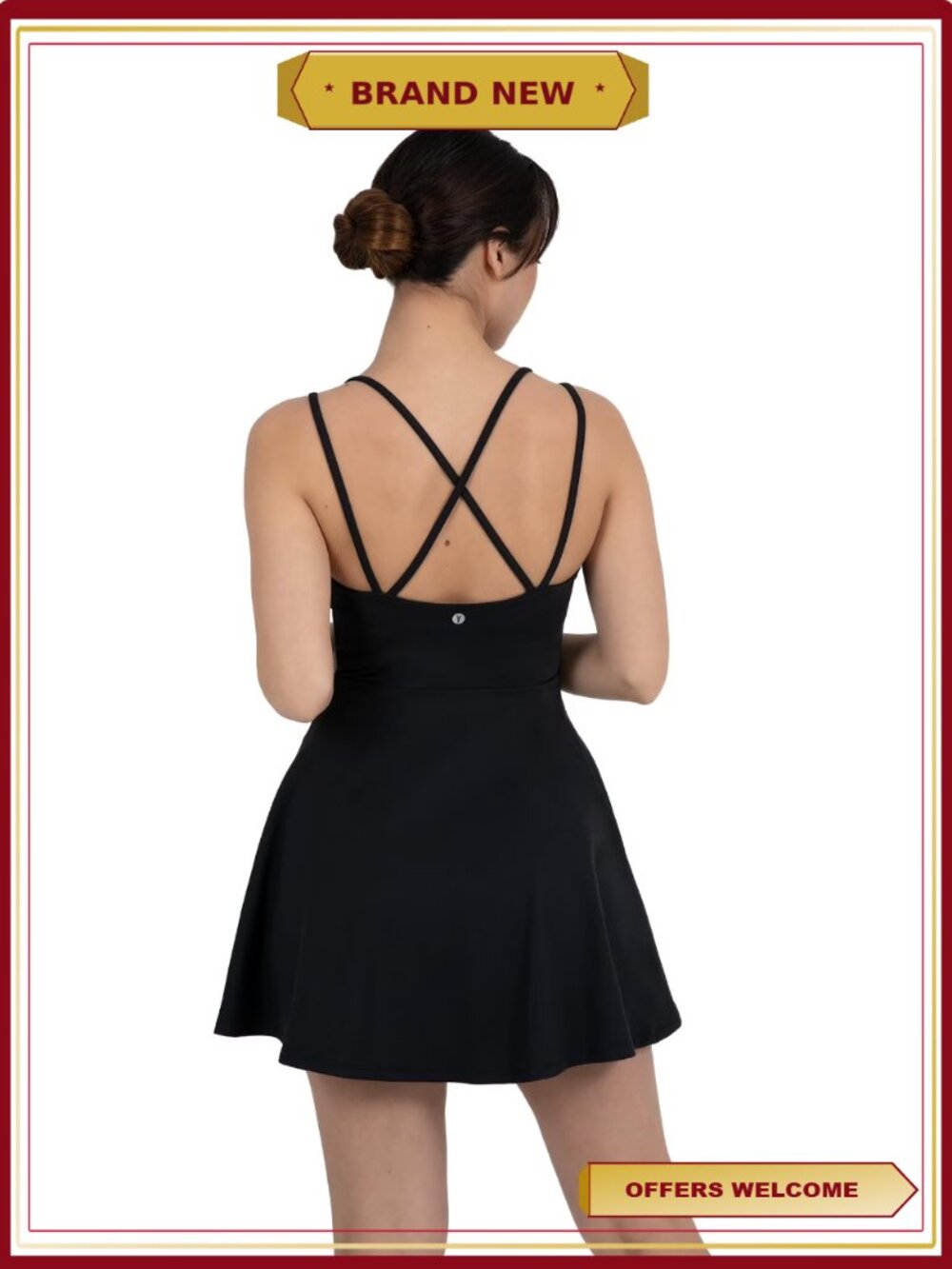 UltraLuxe Strappy Tennis Dress Built-in Shorts Shelf Bra Athletic